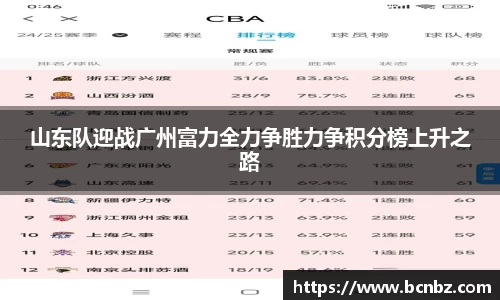 山东队迎战广州富力全力争胜力争积分榜上升之路